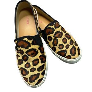 J.CREW | sz 9 Women's Tan/Black Calf Hair Leopard Print Low Top Slip On Sneakers